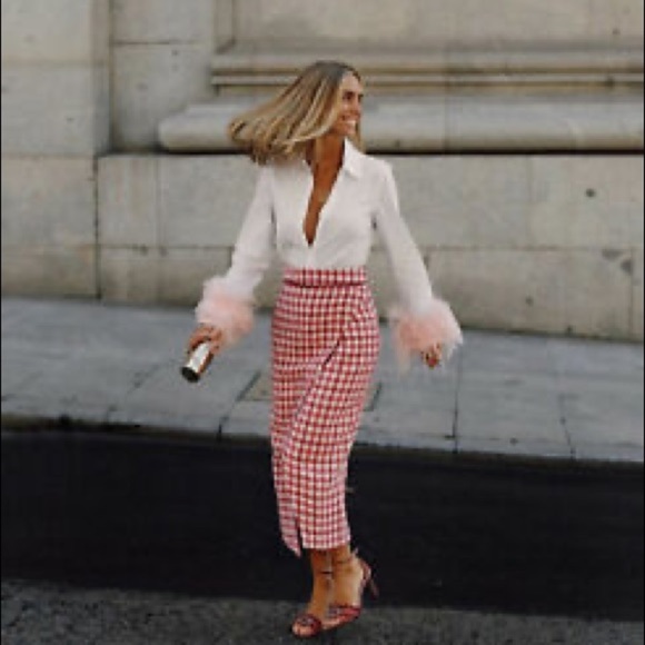 Zara Pink Houndstooth Midi Skirt - Picture 5 of 9